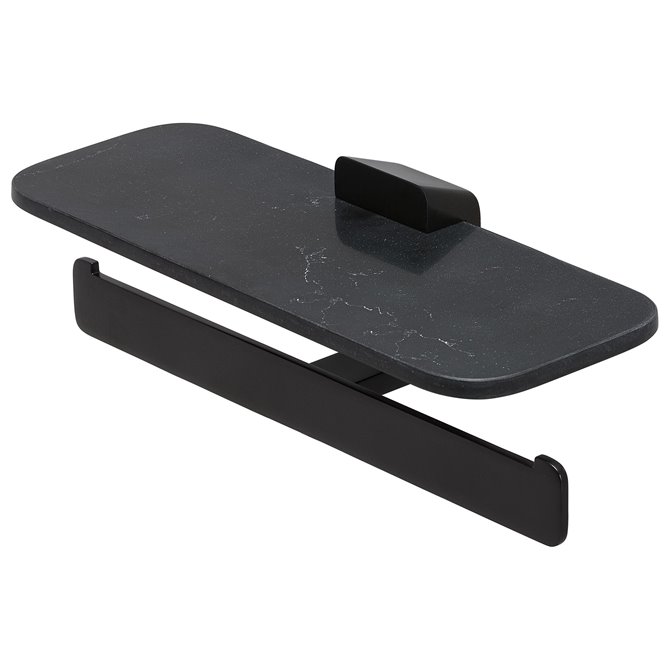Geesa Geesa Shift Toilet roll holder double Black with shelf in matt black marble effect